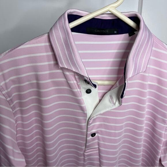 Greyson Suni Sunrise Pink White Striped Polo Shirt - Picture 11 of 16